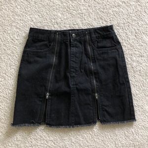 black denim zip up skirt